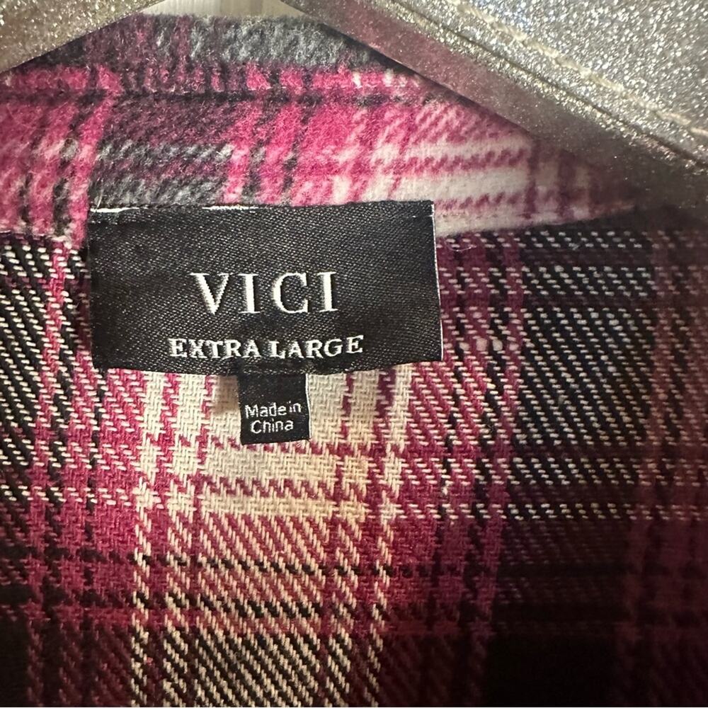 Vici Purple Black Plaid Cropped Fringe Flannel Shacket - Picture 5 of 6